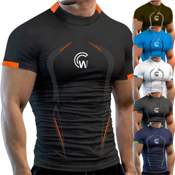 Летняя мужская модная быстросохнущая футболка с коротким рукавом, футболка для занятий фитнесом, спортивная рубашка для бодибилдинга, футболка для тренировки мышц, футболка 8 цветов