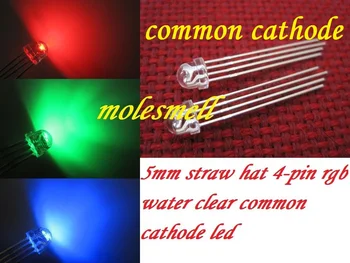 100шт 5 мм Соломенная Шляпа 4-Контактный Трехцветный RGB С общим катодом Красный Зеленый Синий Светодиодный Светодиоды 5 мм strawwhat RGB water clear led лампа