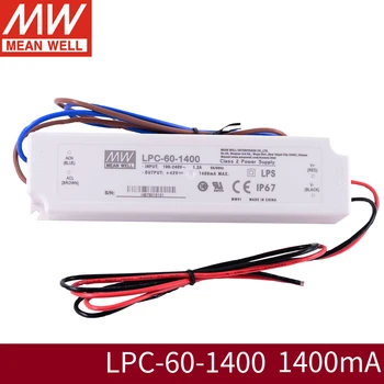 MeanWell LPC-60 90-265 В переменного тока до постоянного тока IP67 светодиодный Внешний драйвер для светодиодного освещения 1050 мА 1400 мА 1750mALPC-60-1400 CB CE
