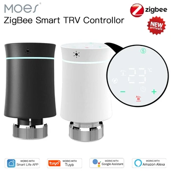 MOES TRV ZigBee 3.0 Tuya Новый Клапан привода радиатора Умный Программируемый Термостат Нагреватель температуры Голосовое управление Alexa
