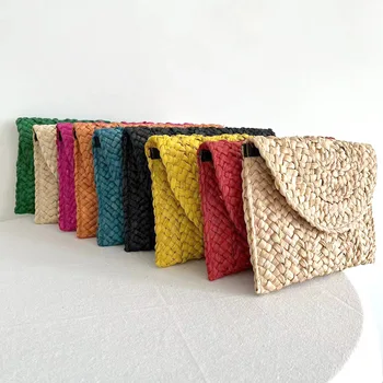Модная женская соломенная сумка ручной работы из кукурузной шелухи, Летний Новый кошелек-конверт, многоцветная тканая сумка для пляжного отдыха, женский мешок, Основной
