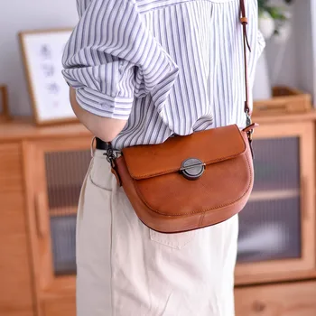 Модная роскошная дизайнерская женская сумка через плечо из воловьей кожи с верхним слоем для ежедневных покупок для девочек, коричневая сумка через плечо из натуральной кожи