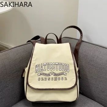 Корейский Школьный Рюкзак Контрастного Цвета с Вышивкой Буквами в стиле Пэчворк для Студентов Колледжа, Опрятный Повседневный Рюкзак Большой Емкости Bolsas Mujer