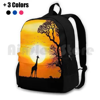 Жираф и солнце В Африке Походный рюкзак для верховой езды, спортивная сумка для скалолазания, сафари, Закат, Солнце, Ночь, Силуэт животного-жирафа