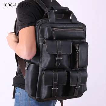 JOGUJOS, дорожный рюкзак из натуральной коровьей кожи, мужской рюкзак большой емкости Crazy Horse, винтажный рюкзак с несколькими карманами для мужчин