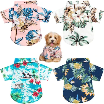 Летние футболки для домашних животных, рубашка для собак в гавайском стиле с цветочным принтом, Дышащая пляжная одежда для собак с классным принтом, весенний костюм для домашних животных
