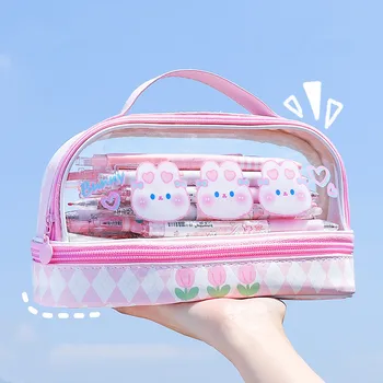 Детская прозрачная мультяшная сумка для карандашей милый портативный пенал большой емкости сумка для хранения школьных принадлежностей сумка для ручек для девочек