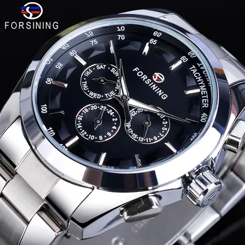 Модные Мужские часы Forsining от ведущего бренда для отдыха из нержавеющей стали, многофункциональные автоматические механические наручные часы для бизнеса