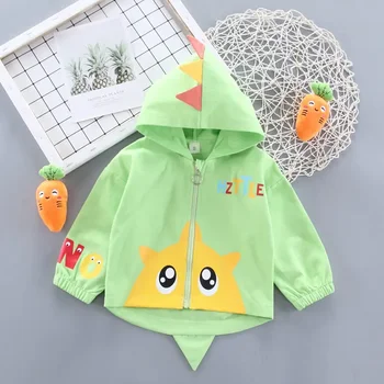 Детская весенняя одежда для маленьких мальчиков и девочек, Хлопчатобумажная куртка, толстовки в стиле пэчворк, модная повседневная одежда, спортивные костюмы с мультяшным динозавром