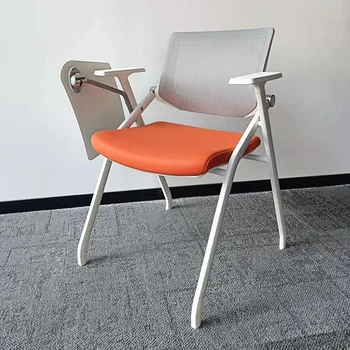 Складной тренировочный стул со столешницей, белой пластиковой спинкой, сетчатым шкивом на четырех ножках, конференц-зал с письменными принадлежностями