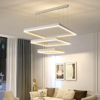 Современная квадратная светодиодная люстра для гостиной, столовой, кухни, спальни, Черный прямоугольный светодиодный потолочный подвесной светильник, Подвесной светильник