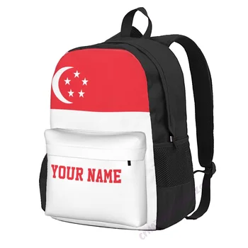 Пользовательское Название Сингапурский Флаг Полиэстер Рюкзак Для Мужчин Женщин Дорожная Сумка Повседневные Студенты Пешие Прогулки Путешествия Кемпинг