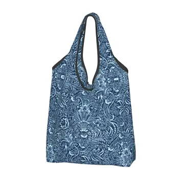 Изготовленная на заказ индийская хозяйственная сумка William Morris, женские портативные продуктовые сумки большой емкости темно-синего цвета индиго