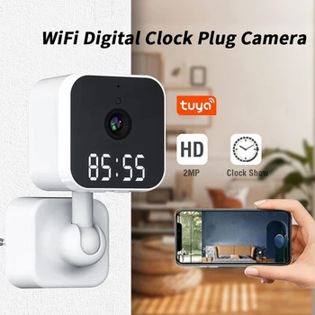 Wi-Fi Камера Tuya с цифровыми часами, домашняя охрана, ночное видение, видеонаблюдение, Беспроводная камера движения