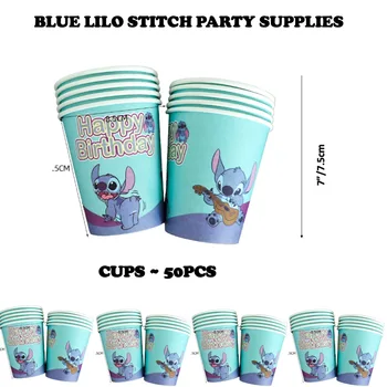 Синие Наборы Посуды Lilo Stitch Для Вечеринок 50шт Чашки На Юбилей Годовщина свадьбы День Защиты детей Колледжи Школьные Мероприятия