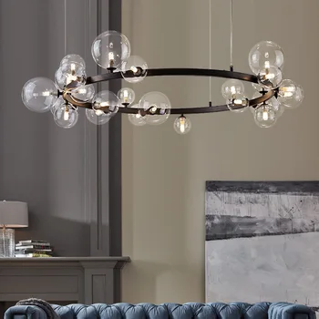 Скандинавская светодиодная люстра с прозрачным стеклянным пузырьковым абажуром, светильники для холла, ресторана, спальни, потолочный светильник, шнур для подвесной лампы