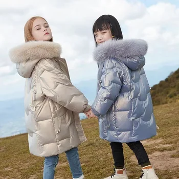 Детские глянцевые куртки, утепленная теплая верхняя одежда для девочек, новое хлопковое пальто для подростков, детские модные пальто с капюшоном, повседневные парки