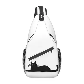 Забавный мультяшный рюкзак через плечо с черным котом, мужская нагрудная сумка на заказ для путешествий, походный рюкзак