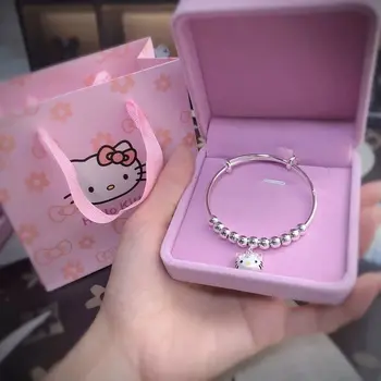 Подлинный браслет Sanrio 999, серебряные украшения Hello Kitty, женский милый браслет из чистого серебра, подарок для маленькой подружки на День рождения.