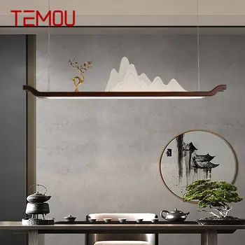 Светодиодный подвесной светильник в китайском стиле TEMOU, креативная прямоугольная люстра в стиле Дзен с рисунком холма для столовой Чайханы