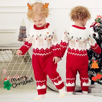 Рождественские комбинезоны для новорожденных мальчиков и девочек, костюмы, детские трикотажные комбинезоны с героями мультфильмов, цельные детские наряды для младенцев, детские рождественские