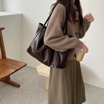 Корейская сумка-тоут, женская сумка из мягкой искусственной кожи, вместительная сумка для пригородных поездок, повседневная полноразмерная Женская сумка Harajuku через плечо
