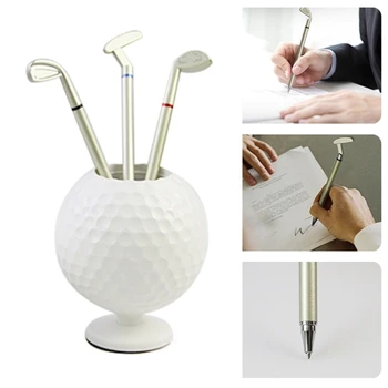 Подарочный набор ручек для мини гольфа, включающий 3 клюшки для гольфа, шариковую ручку и держатель для ручек, набор канцелярских принадлежностей, деловой подарок для мужчин и женщин