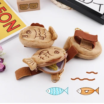 Креативный мягкий плюшевый женский кошелек с мультяшными животными, мини-кошелек с милой рыбкой на молнии, женский наручный кошелек для монет, сумка для USB-кабеля, кошелек для ключей