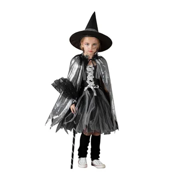 Костюм ведьмы для девочки на Хэллоуин, легкая мягкая накидка и шляпа ведьмы, метла для детской ролевой вечеринки, наряд для косплея