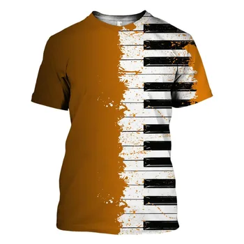 Летняя мужская футболка с 3D принтом фортепианной музыки в стиле Хип-Хоп, Веселая Креативная Harajuku, Инструмент С Коротким рукавом, Уличная Одежда Больших размеров 6XL