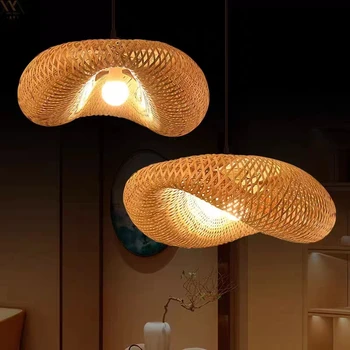 Подвесной светильник в стиле Кантри, винтажные плетеные светодиодные бамбуковые лампы для столовой, подвесной светильник, домашняя спальня, кухня, островной светильник
