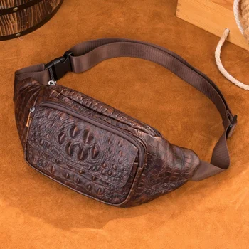 Новая поясная сумка из натуральной кожи с крокодиловым узором, мужская повседневная сумка через плечо, мужская нагрудная сумка в стиле ретро, многофункциональная поясная сумка