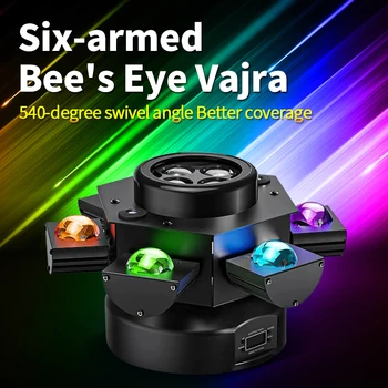 Красочный RGBW с 6-рычажными Пчелиными Глазами, Лазерный светодиодный луч, Стробоскоп, Движущийся головной свет с управлением DMX для дискотеки Dj Stage Party