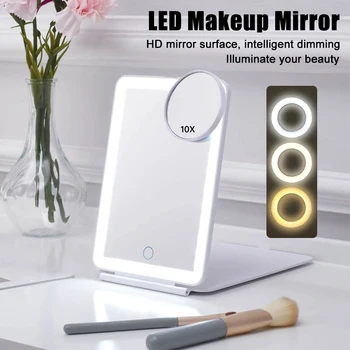 Перезаряжаемое через USB зеркало для макияжа с сенсорным затемнением экрана, 3 цвета, режимы освещения, зеркало для макияжа, косметические зеркала высокой четкости, складное светодиодное зеркало