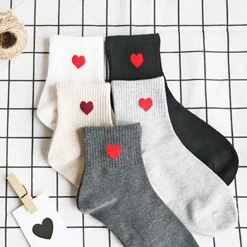 Женские носки из хлопка с милым принтом в виде сердечка Harajuku Happy Socks, подарок для белой и черной девушки, женские кальцетины оптом по дропшиппингу