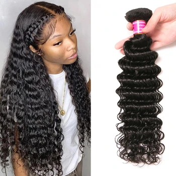 Пучки человеческих волос глубокой волны, Оригинальное перуанское наращивание человеческих волос для чернокожих женщин 8-32 дюйма Remy