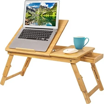 Складной стол для ноутбука для кровати, портативный компьютерный лоток для дивана, стол для письма, регулируемый под 4 углами Столик для ноутбука с подстаканником