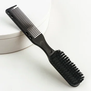 Двусторонняя расческа, черная маленькая щетка для укладки бороды, профессиональная щетка для бритья бороды, щетка для чистки винтажной резьбы