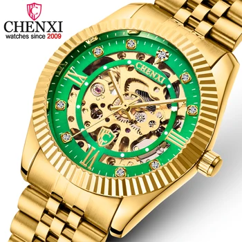 Роскошные механические мужские часы бренда Chenxi Skeleton Automatic Gold Masculino Водонепроницаемые часы с автоподзаводом из нержавеющей стали Hombr