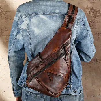 Ретро-цвет воловьей кожи с эффектом старины, мужской рюкзак, нагрудная сумка, дорожная сумка, кожаная сумка через плечо коричневого цвета