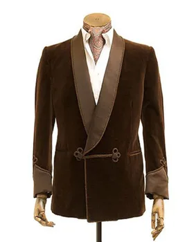 Мужской коричневый бархатный пиджак-блейзер, мужские костюмы, смокинги жениха для официальных свадебных костюмов, содержит только один пиджак, настраиваемый