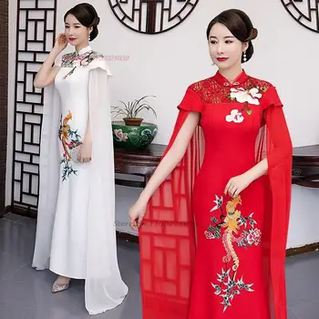 китайское платье 2024 года улучшенный чонсам ципао элегантное восточное банкетное платье с национальной вышивкой феникса вечернее платье чонсам