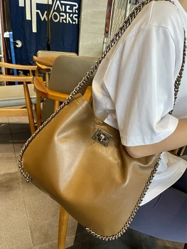 Новый Европейский и американский оригинальный дизайн, сумка через плечо большой емкости, украшение металлической цепочкой, простая Модная Универсальная женская сумка