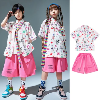 Детский сценический костюм для уличных танцев, Летняя рубашка, шорты, одежда для танцев в стиле хип-хоп, одежда для Kpop, Одежда для джазовых выступлений DL10677