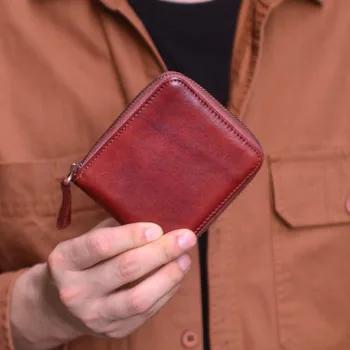 Кожаный нишевый кошелек AETOO, мужской короткий кошелек ручной работы, женский молодежный кошелек для мелочи из воловьей кожи первого слоя для пригородных поездок