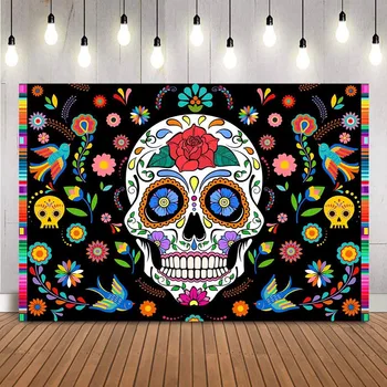 День мертвых Фон для Мексиканской фиесты Сахарный череп Цветы Фон для фотосъемки вечеринки по случаю дня рождения Диа-ДЕ-Лос-Муэртос