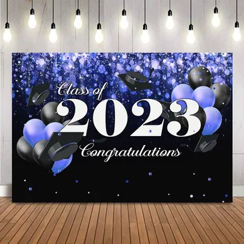 Поздравительный фон для фотосессии 2023 года, синие блестящие точки, решетки, оформление темы выпускного