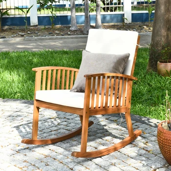 Уличное кресло-качалка из дерева акации со съемными моющимися подушками, Садовая мебель для патио, стулья для улицы
