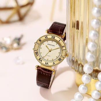 Новые модные Женские часы с кожаным ремешком, роскошные женские кварцевые наручные часы, Женские часы с римской шкалой, горячие Relogio Feminino