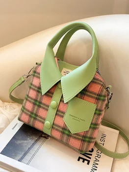 Популярная креативная сумка через плечо для женщин 2023 года, новая высококачественная одежда в клетку, дизайнерские зелено-розовые сумки-кошельки